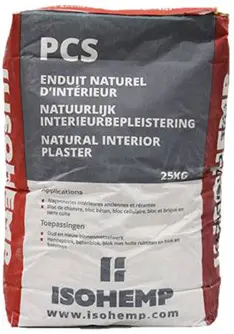 IsoHemp PCS - P.C.S.: Enduit naturel d’intérieur - 25kg, Consommation : 2 m²/sac/cm