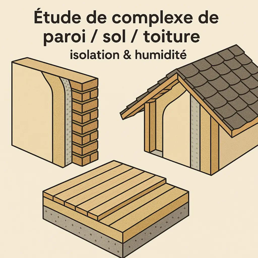 Étude de complexe de paroi / sol / toiture – isolation & humidité (par complexe) 