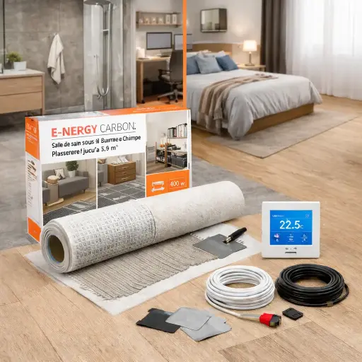 [2 97 016] E-NERGY CARBON - Kit Chauffage Infrarouge - Salle de bain - Bureau - Chambre 400 W | 3,6 m²
